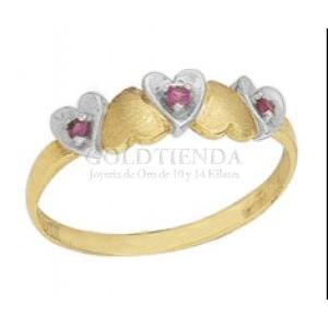 ANILLO CORAZONES ROJOS 10K