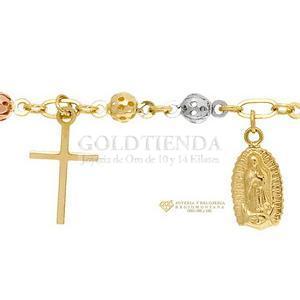 PULSERA VIRGEN Y CRUZ COLGANTE 18CM 10K